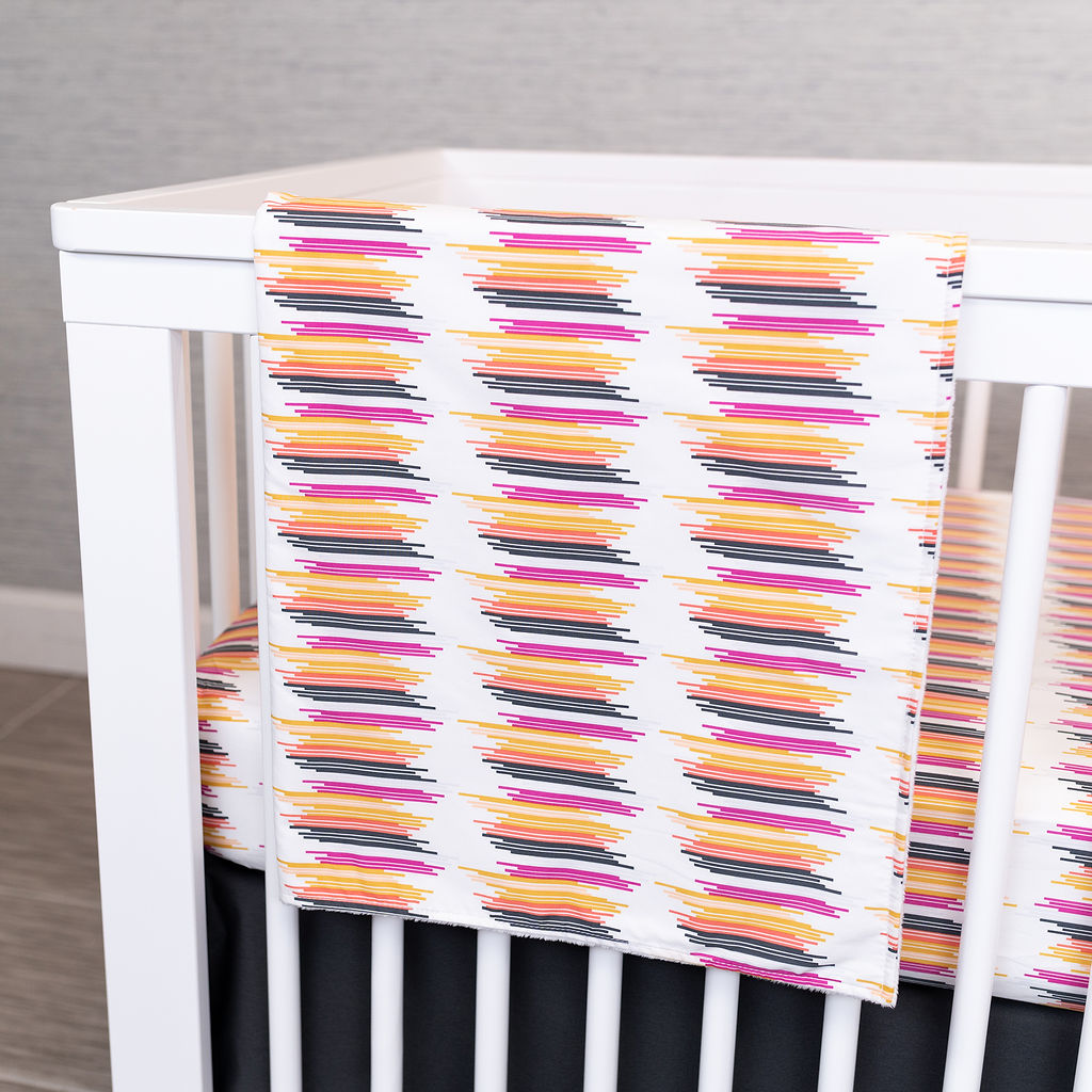 City Heartbeeps - Classic Nursery Bedding Set - Multicolored Lines on Ivory - Olli+Lime